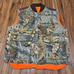 Vtg Cabela’s Goose Down Reversible Realtree Camouflage Puffer Vest Mens Large